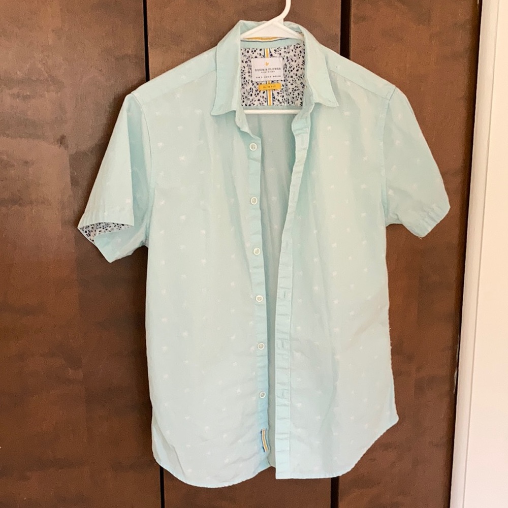 Denim & Flower Slim Fit Button Up, Aqua, Small